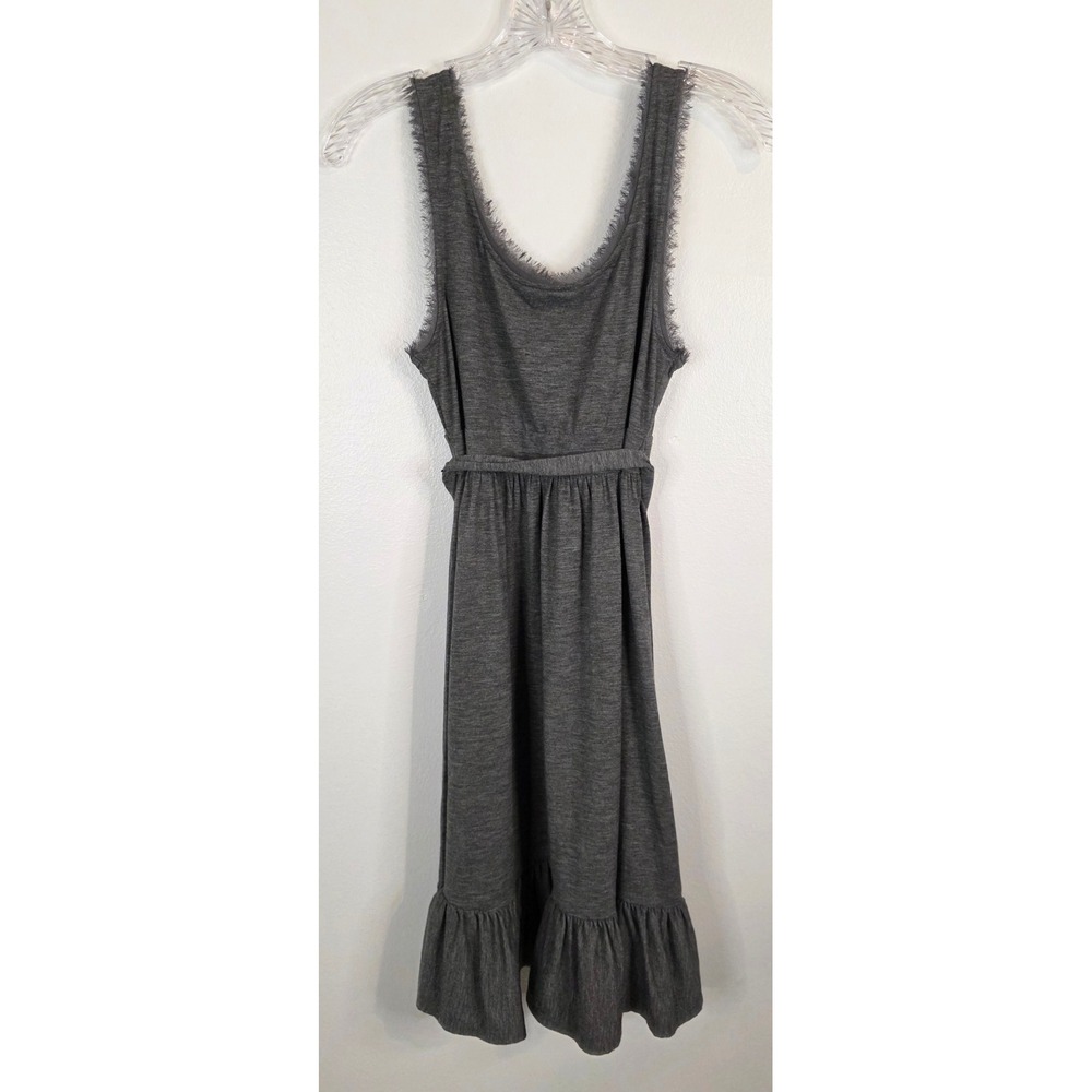 Candies Gray Rosette Fringe Sleeveless Knit Dress Medium Ruffle Hem Belted